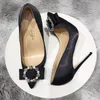 Foto Real moda mujer negro satén cuero cristal arco strass bombas para boda puntiagudo naranja Sexy tacones altos zapatos 12cm stilettos