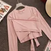 Nuovo 2019 Elegante rosa 2 pezzi Set donna Sweet Cross Bowknot T-shirt crop top irregolare + maglia floreale Tulle Gonne lunghe Tute