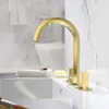 Handle dupla Três buracos generalizada Latão bacia banheiro torneira Deck Montado fria e água quente Mixer TAP Gold / Rose Gold / Preto