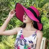 Женщина Стро Бич ВС Hat Summer Casual Широкий Брим Solid Складной Hat Lady Floppy Bowknot ленты Пляж Cap TTA-1036