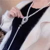 Gioielli moda donna micro accessori in zirconi intarsiati 8-9mm collana di perle d'acqua dolce bianche catena maglione 47 + 25 cm di lunghezza