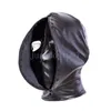 Bondage Full Head Zipper Eyes Nastril Abertura de cuero negro Bondage Hood Mask Gf #R65