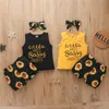 2020 Baby Girls Shorts Set With Hairband Headband Hair Wrap Tank Vest Sunflower Shorts Two Piece Kids Sports Casual Suit7618573