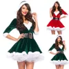 Weihnachtskleid Damen Damen Weihnachtsmann Weihnachtskleid Kostüm Performance Party Kapuze Outfit Kostüm Kleidung Grün Rot