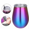 12 uncji Winetumbler Wino Szkło Kubki jajowe Double Wall Stal Nierdzewna Prążki Prążkowane Kubki Flask Piwo Kubki Kawowe z pokrywkami