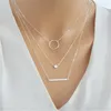 Moda maxi ifadesi çok katmanlı kolye çok metal çubuk daireler geometrik yuvarlak chokers kolyeler kadın takılar