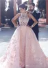 2019 арабский дубай розовое вечернее платье с высоким воротом иллюзия аппликации кружева знаменитости вечерняя одежда выпускного вечера ну вечеринку платье на заказ плюс размер