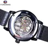 ForSining Retro Fashion Design Skeleton Sport Mechanical Watch Luminous Hands Transparenta Mesh Armband för män Top Brand Luxury J308a