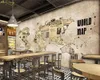 Beibehang anpassade foto tapet väggmålning Europa och Amerika Retro världskarta tidning bar kaffebrygga väggpapper heminredning