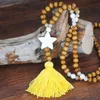 Womens Boheimian Fashion Long chain Wood Beads Tassel Necklace Butterfly Heart Star Cross Turquoise Stone Bead Jewelry