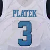 2020 Neue NCAA College North Carolina Trikots 3 Andrew Platek Basketballtrikot Weiß Größe Jugend Erwachsene Alle Nähte