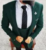 Terzi Yapımı Erkekler Koyu Yeşil Blazer Takım Elbise Üç Parça Ceket Siyah Pantolon Yelek Slim Fit Damat Düğün Smokin