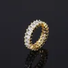 Hip Hop Square Zirconia Bling Ring With Side Stones 18K Real Gold Plated Women Men's Finger Rap Ring