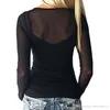 Черная футболка женская йога рубашка сетка сетка лоскутная блузка с длинным рукавом спортивный фитнес женские одежда женские топы рубашка Размер падения S-3XL