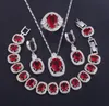 مجموعة مجوهرات أربعة أزياء أربعة أزياء في Sterling Silver Condring Necklace Bracelet Rose Red2997955