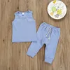 Baby Clothes Kids Article Pit Clothing Sets Boys Girls Summer Sleeveless Top Pants Suit Children Solid Vest Fashion Boutique Clothing BYP825