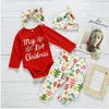 Roupa Crianças Conjuntos de Natal do bebê do algodão macacãozinho crianças manga comprida Bodysuits Meninas Lattice Top Pants ternos saia Cap Banda Cabelo ZYQ95