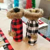 2020 Christmas Wine Bottle Bag Home Decoration Red And Black Plaid Fabric Christmas Bottle Cover Set For Party Home Christmas Decoration