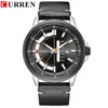 Curren Casual Leather Strap Business armbandsur Klassiska Black Quartz Men's Watch Display Datum och vecka Vattentät Male CLOC303U