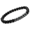 Natural Black Agate Bracelet Men And Women Stainless Steel Combination Bracelet Girlfriends Couple(8mm)