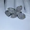 Vecalon Hanamde Flower Party Ring Pave Inställning 5A Zircon CZ 925 Sterling Silver Engagement Bröllop Band Ringar för Kvinnor Smycken