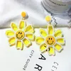 Fashion- Korean Big Clear Acrylic Flower Drop Earrings For Women Bohemian Sunflower Statement Dangle Earring Boho Jewelry