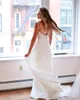 Сексуальные V Neck платья с линией дешевые кружевные аппликации шифоновый пол длины свадебного платья без спинки.