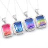 LuckyShine 12 PCS Square Bi Colored Tourmaline Gems Pendants 925 Sterling Silver Halsband Jul Wedding Holiday Gift 4 Color245s