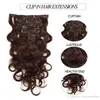 Elibess Brand Body wave Clip In Human Hair Extensions Indian 100% Remy Hair 120g/Set, Natural Color & Brown Color Options