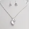 Red Heart Jewelry Set Pendant Necklace Earrings Sets for Girl Women Zircon Designs Cubic Zirconia Purple White Silver Chain Bridal Jewellery