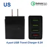 クイックチャージャー3.0 Fast Charger 4ポートトラベルチャージャー6.2A USB充電器For iPhoneアダプターEU / USプラグ用サムスンギャラクシーS8 Xiaomi 5