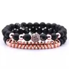 2Pcs/Set Hematite Matte Black Onyx 8mm Beads Stacking Bracelet CZ Micro Pave Disco Ball Bead Spacer Charm Matching Couple Bracelets Stretch