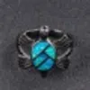 Moda azul / blanco verde ópalo de fuego tortuga anillos para mujeres hombres Vintage negro oro lleno de joyería animal boda anillo de piedra natal envío gratis