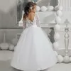2020 strand bloem meisje jurken witte ivoor boho eerste communie jurk voor kleine meisje lange mouw kinderen trouwjurk