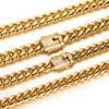 Gold Filled Men Women Miami Cuban Chain Necklace Stainless Steel Hip Hop Iced Out Bling Jewelry Double Safety Clasps With Diamond Chokers