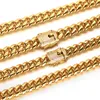 Collana da uomo in oro pieno da donna Miami Collana a catena cubana in acciaio inossidabile Hip Hop Gioielli bling ghiacciati Doppi fermagli di sicurezza con girocolli di diamanti