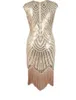 Mulheres Party Club Vestido Sequins Tassel One Piece Ouro 1920 moda bonita do laço de Noite Sexy usar vestido retro elegante
