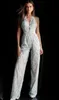 Fashion Jumpsuits Prom Dresses Halter Neck Sleeveless Lace Appliques Evening Gowns Detachable Train Plus Size Pageant Pants Suit Party Wear