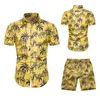 2019 여름 패션 꽃 프린트 셔츠 남성 + 팬티 세트 남성 짧은 소매 셔츠 캐주얼 남성 의류 운동복 플러스 크기 CX200609을 설정합니다