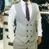 Gri Düğün Smokin Iki Düğme Slim Fit Tüvit Damat Resmi Pantolon Giymek Blazer Ceket (Ceket + Yelek + Pantolon)