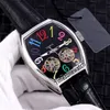 Vanguard Watch New Yachting V45 Steel Case White Dial Color Mark Automatic Double Tourbillon Mens Watch Black Leather Watches TimeZoneWatch E50B2