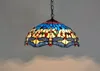 Lampes suspendues rétro européennes Tiffany vitraux de Style baroque lumières luminaire suspendu à carreaux bleus