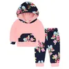 Nyfödd spädbarn Baby flickor Luvtröja Toppar+byxor 2PC Outfit Klädset Höst Vinter Babykläder Set