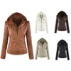 Jacket Women Winter Faux Leather Hooded Casual Basic Jackets Plus Size 7XL Ladies Fashion Motorcycle Coats Outerwear Female