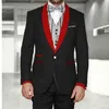 Brand New One Button Black Groom Tuxedos Szal Kapel Mężczyźni Garnitury Ślub / Prom / Dinner Best Man Blazer (Kurtka + Spodnie + Krawat) W321