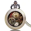 Steampunk Antique Gear Roma Numbers Case Analog Quartz Pocket Watch Men Women Clock with Necklace Chain Gift Ancient Collectibles