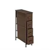 Brown Narrow Dresser Vertical Storage Unit +4 Fabric Drawers Slim Storage Tower