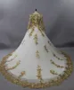 Великолепные белые мусульманские свадебные платья с золотыми кружевными аппликациями свадебные платья с длинными рукавами vestido de noiva свадебное платье с цветом 2197