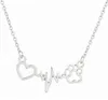 20st / Lot Mode halsband Antik Silver Vintage Hollow Paw Print Heart Charms Pendants Halsband 60cm