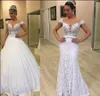 two pieces Scoop Neckline Pearls Lace Wedding Dresses Bridal Gowns Detachable Train Offer The Shoulder Zipper Back And Mermaid Wedding Gowns
